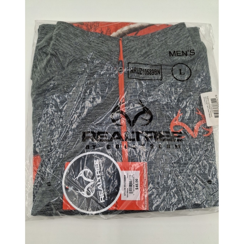 Realtree Camouflage Colosseum Light Loose Pullover Windshirt, Gray Orange, XL